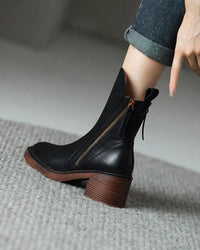 Pernelle | Leather Ankle Boots with Square Heel