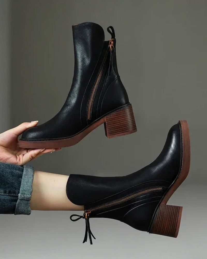 Pernelle | Leather Ankle Boots with Square Heel