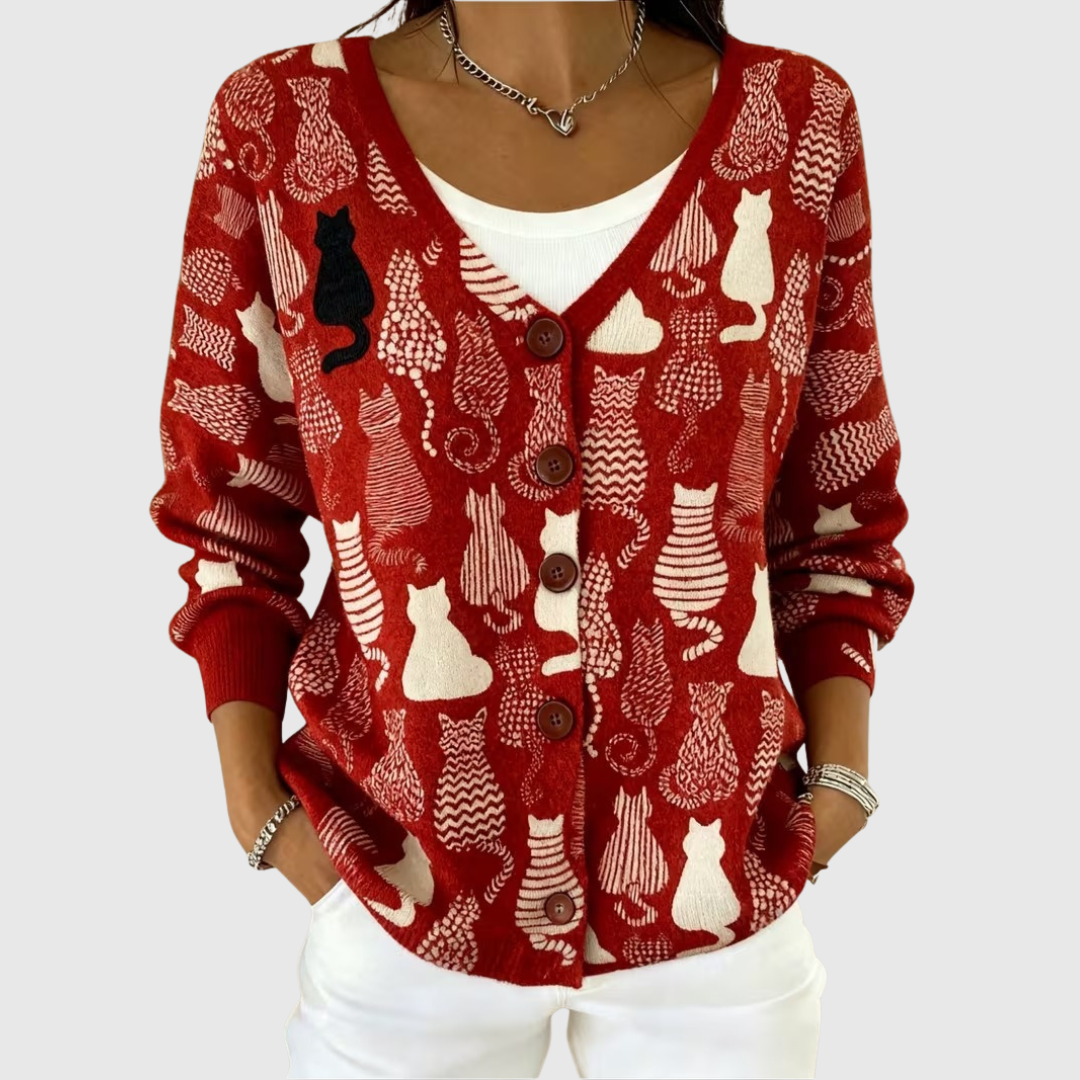 Vittoria | Red Cat Knit Jacket