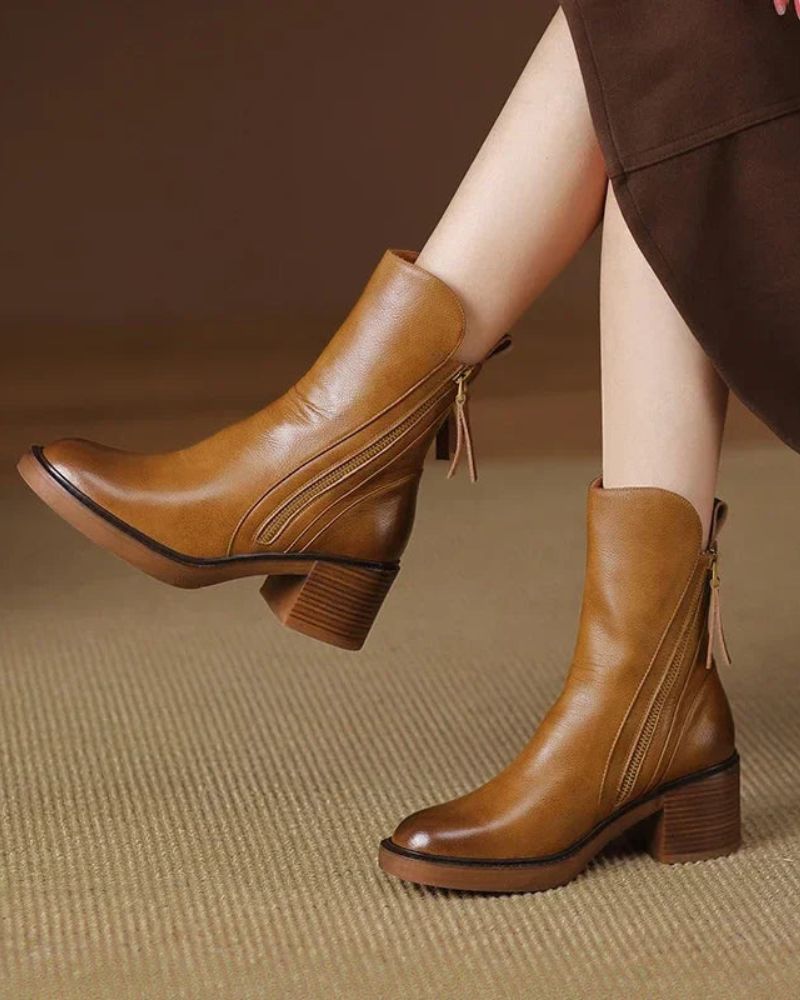 Pernelle | Leather Ankle Boots with Square Heel