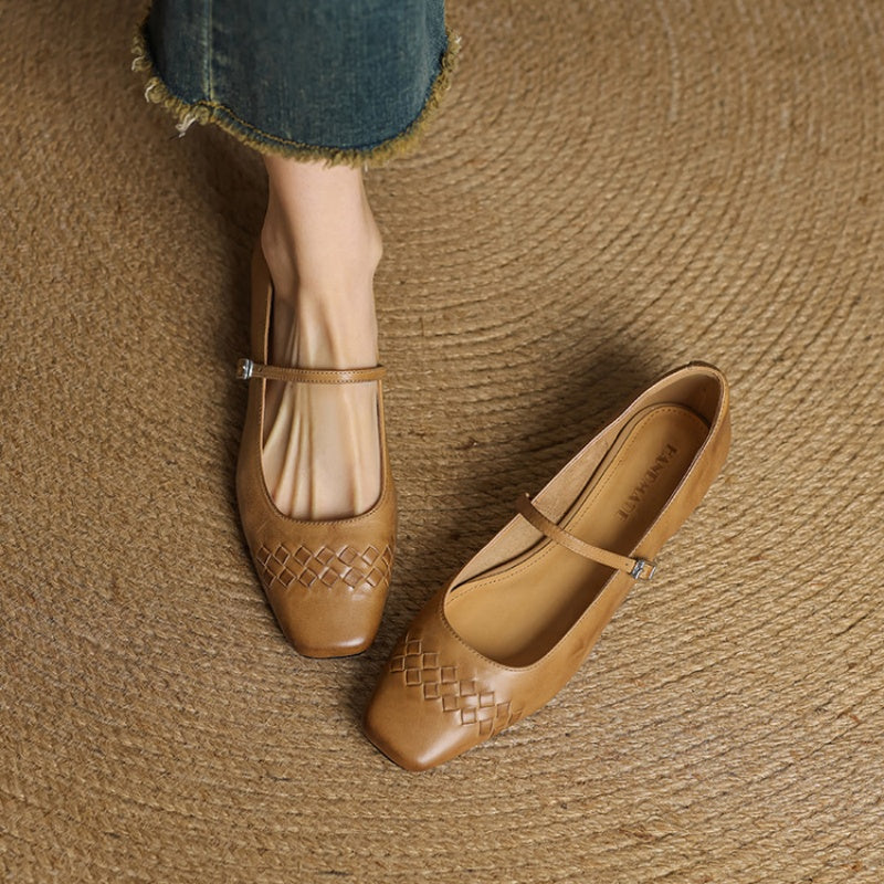 Mabel | Square-Toe Woven-Detail Mary Jane Flats