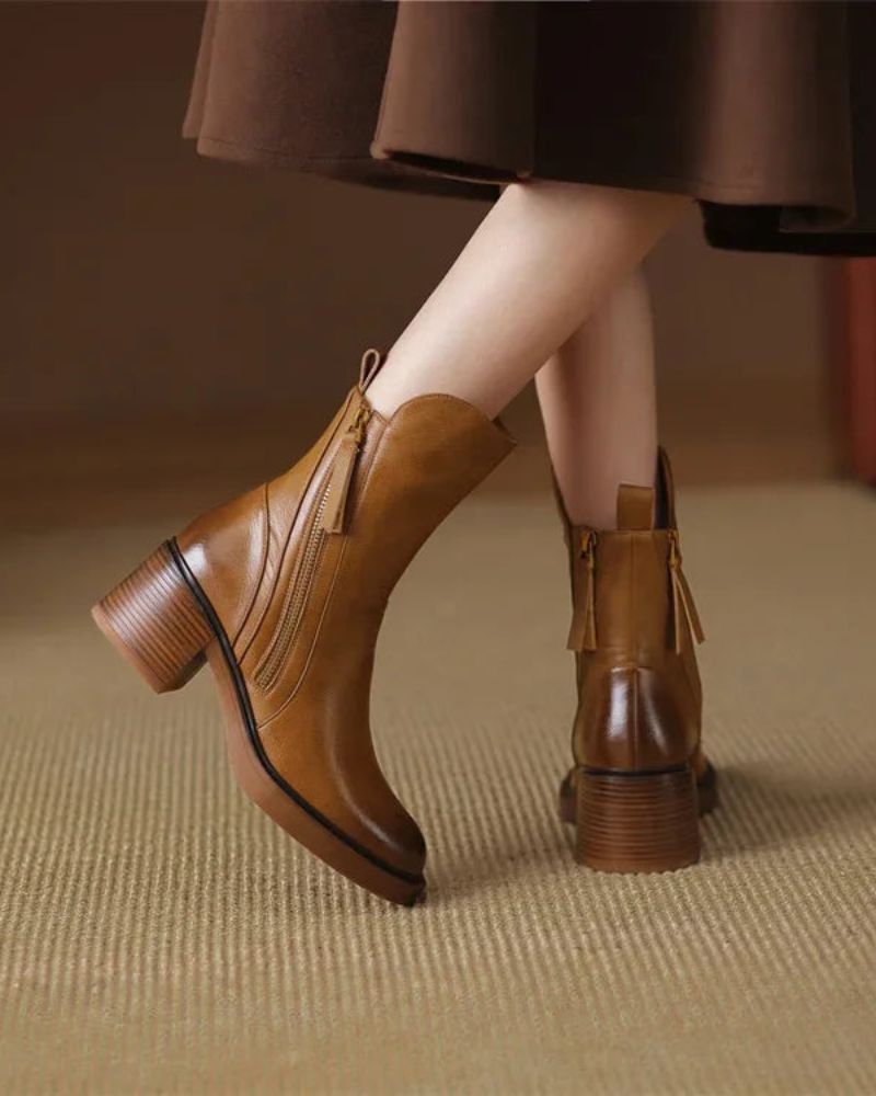 Pernelle | Leather Ankle Boots with Square Heel
