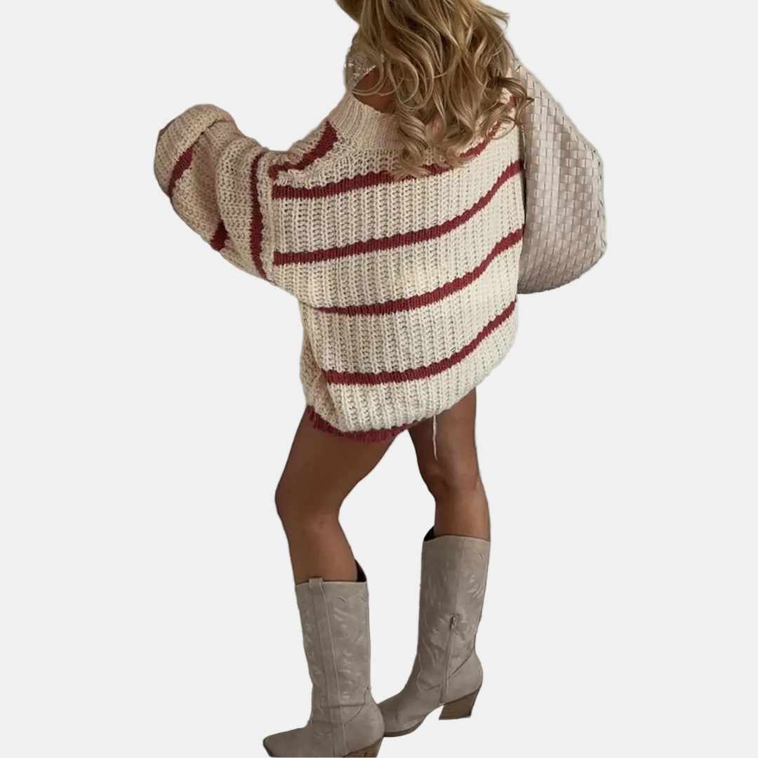 Oversized | Off Shoulder Striped Knit Sweater