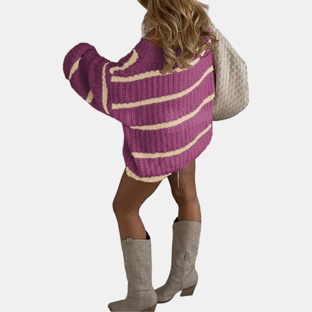 Oversized | Off Shoulder Striped Knit Sweater
