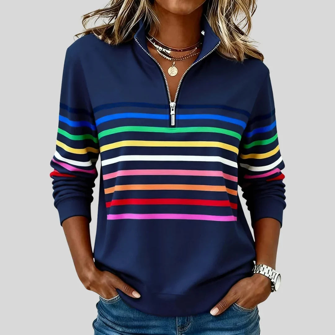 Celine | Colourful Striped Quarter-Zip