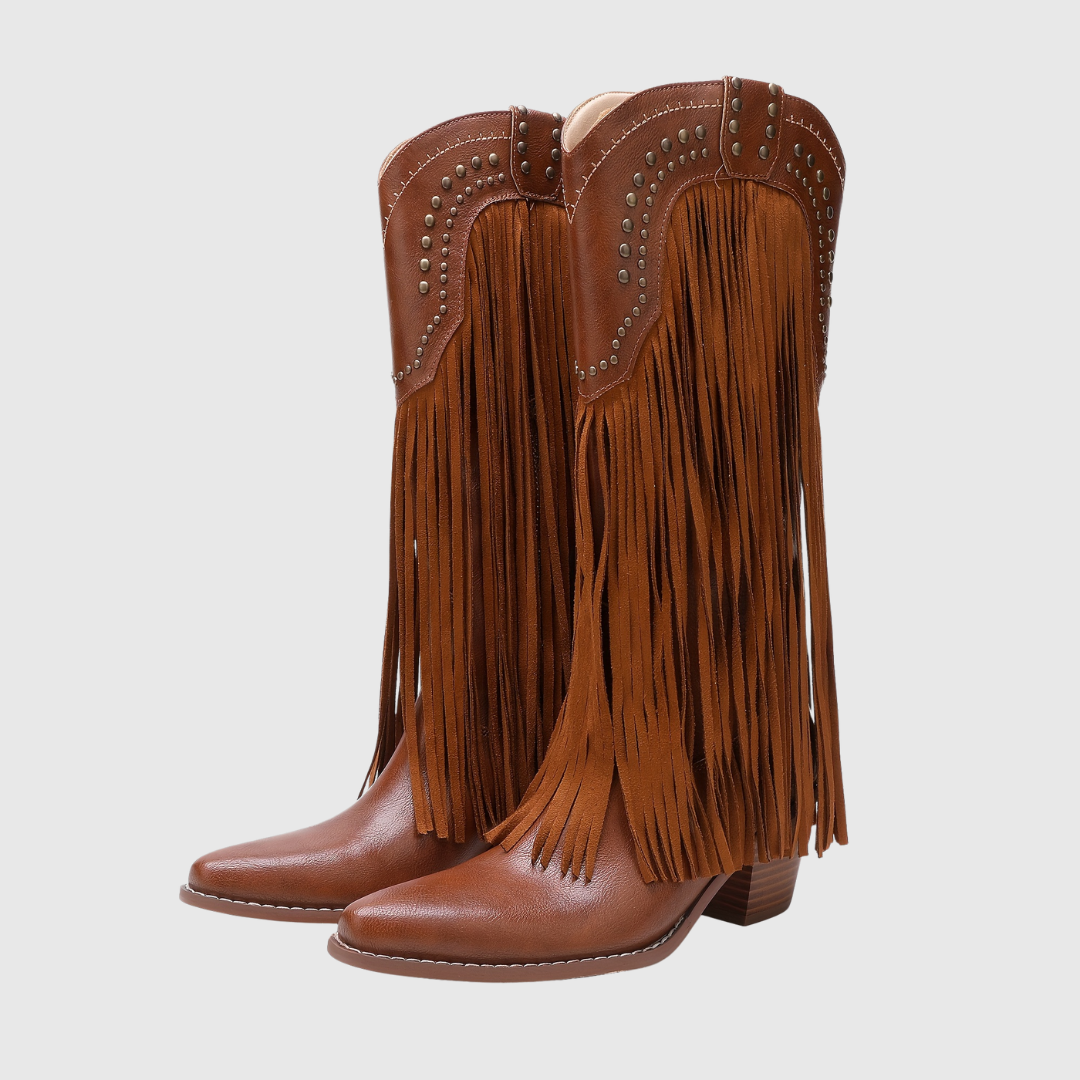 DAMARIS | VINTAGE WESTERN COWBOY BOOTS WITH FRINGE AND ZIPPER