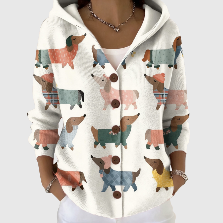 Neve | Dachshund Hooded Knit Jacket