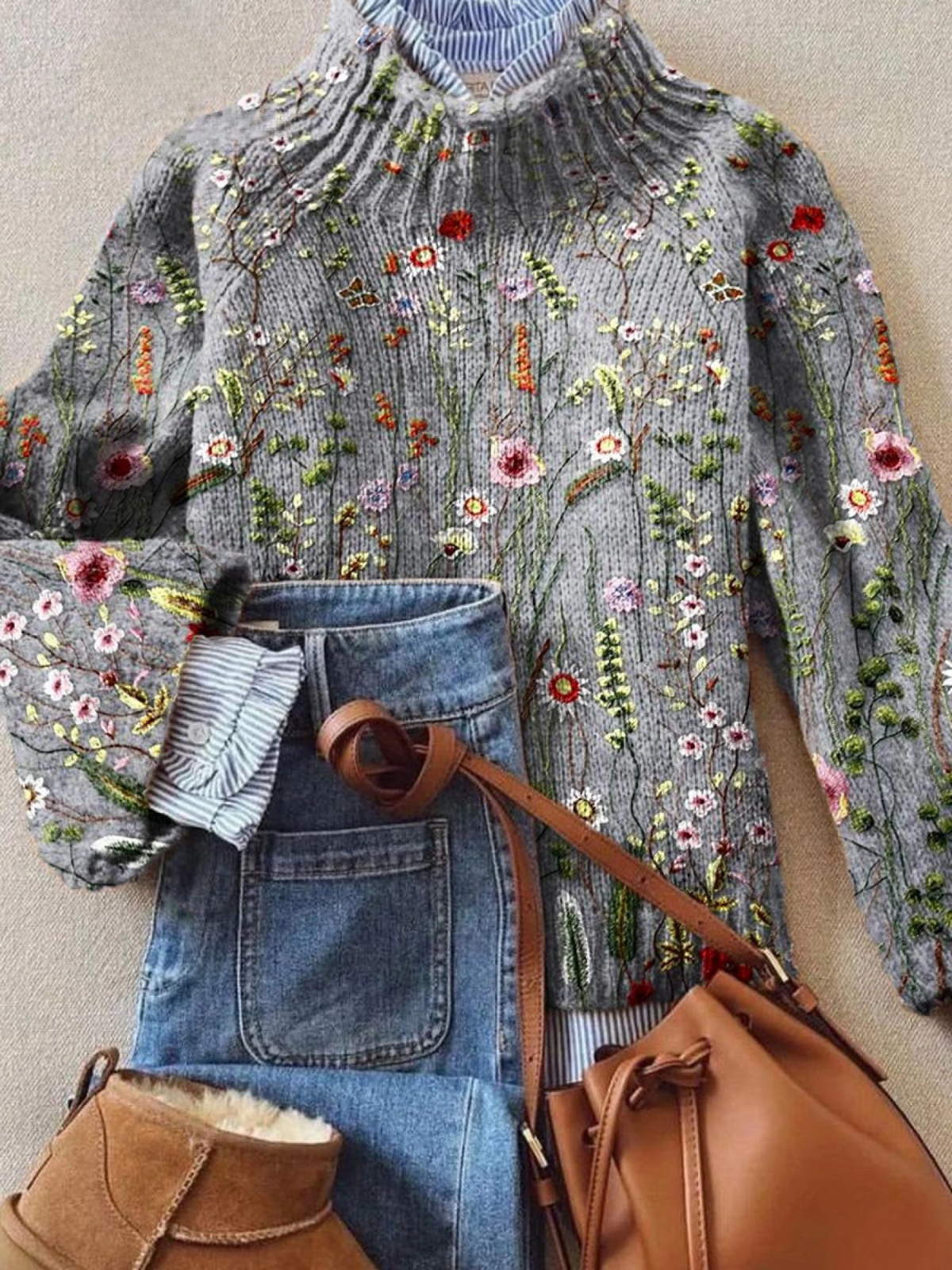 Maurine | Retro Floral Knitted Jumper
