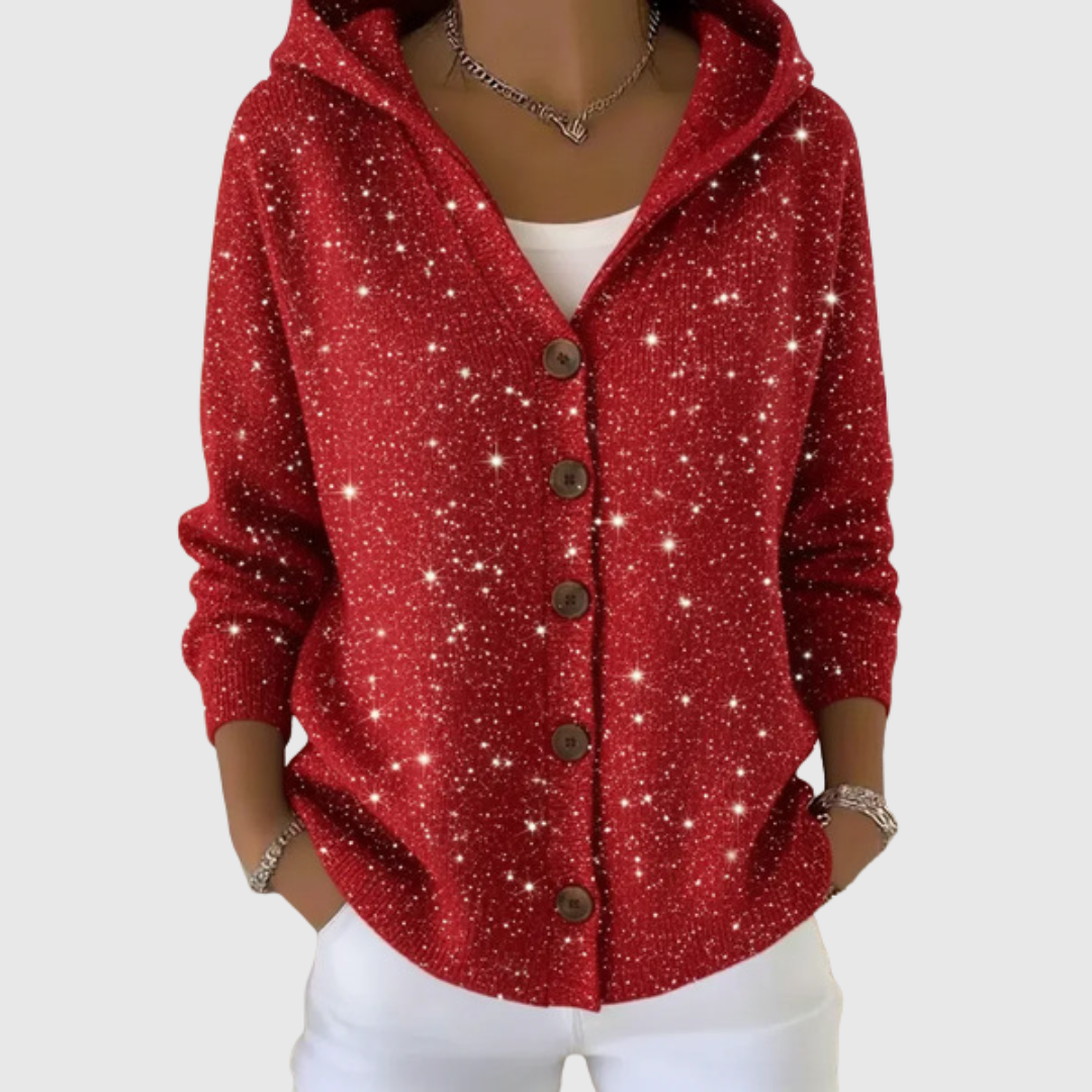 Manuela | Red Sparkle Hooded Knit Jacket