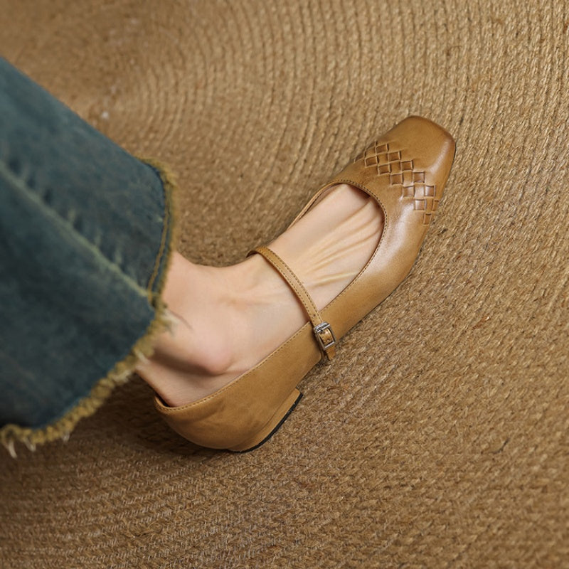Mabel | Square-Toe Woven-Detail Mary Jane Flats