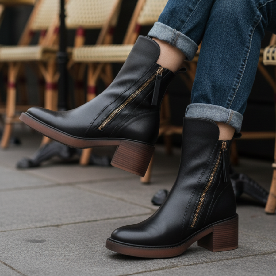 Pernelle | Leather Ankle Boots with Square Heel
