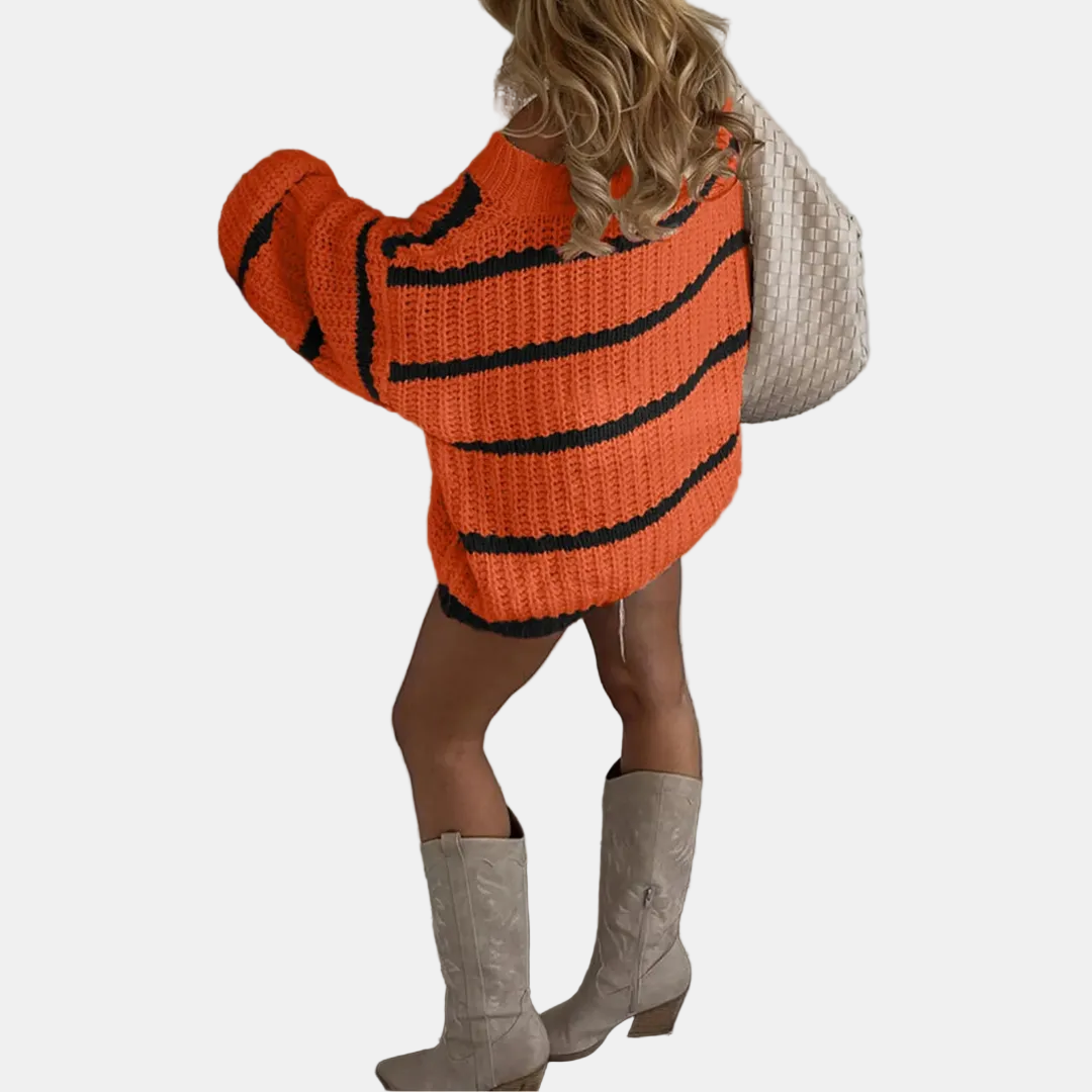 Oversized | Off Shoulder Striped Knit Sweater