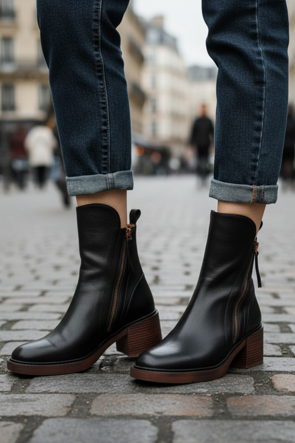 Pernelle | Leather Ankle Boots with Square Heel