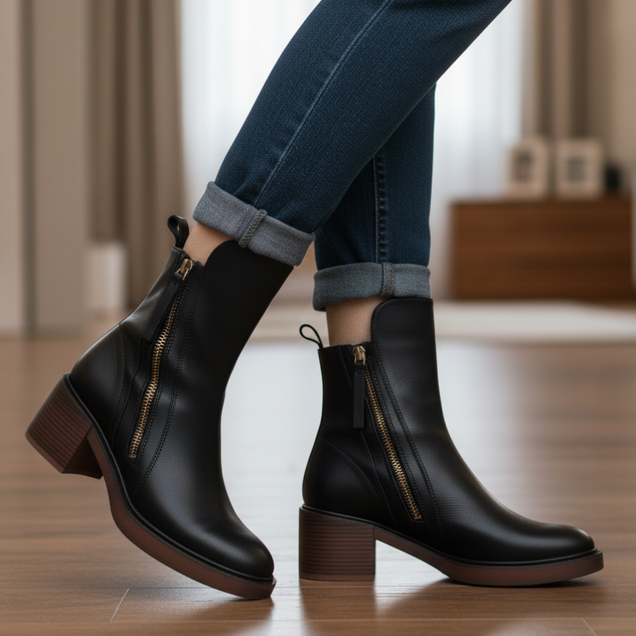 Pernelle | Leather Ankle Boots with Square Heel