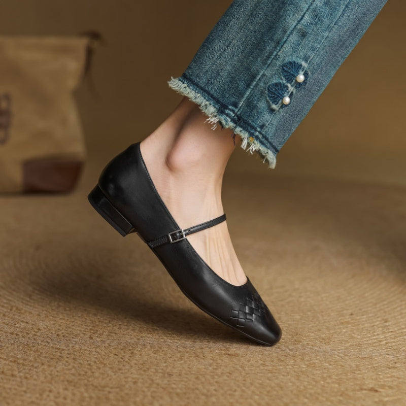 Mabel | Square-Toe Woven-Detail Mary Jane Flats