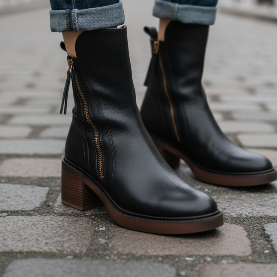 Pernelle | Leather Ankle Boots with Square Heel