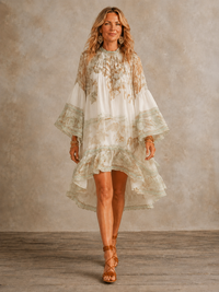 Mirabel | Ivory Boho Print High-Low Hem Mini Dress