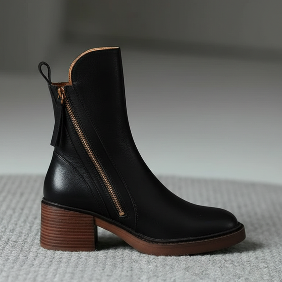 Pernelle | Leather Ankle Boots with Square Heel