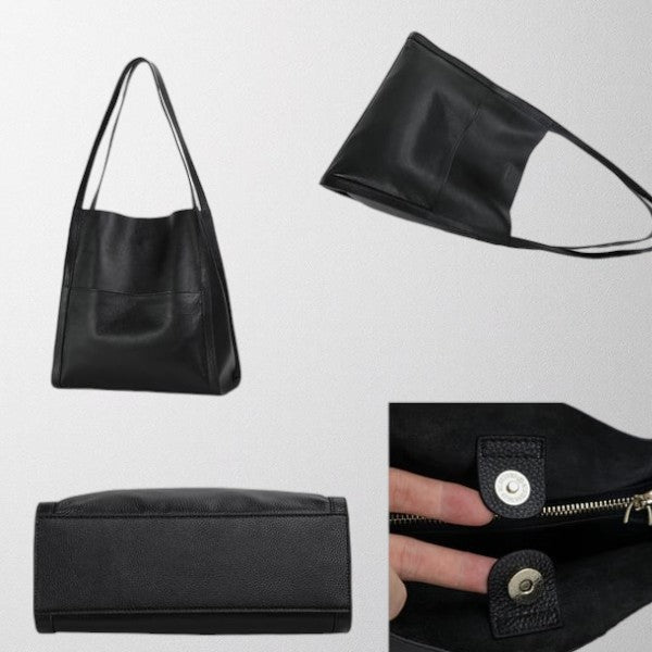 Valérie Dupré - Solid color simple genuine leather shoulder bag