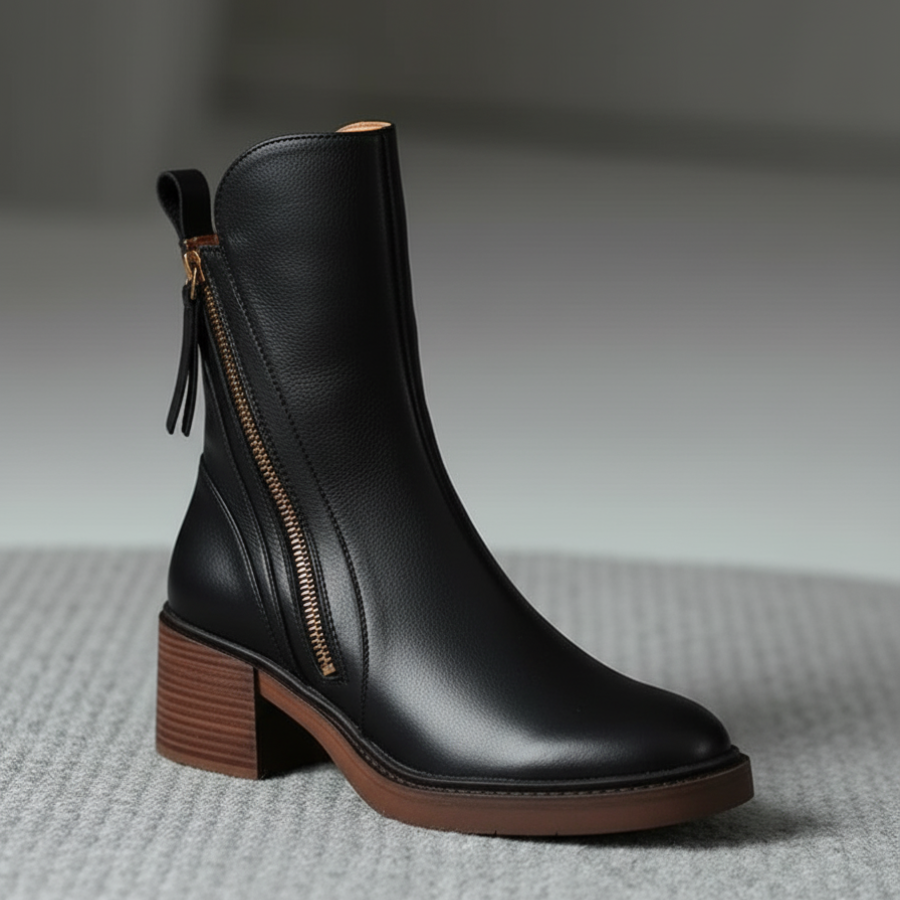Pernelle | Leather Ankle Boots with Square Heel