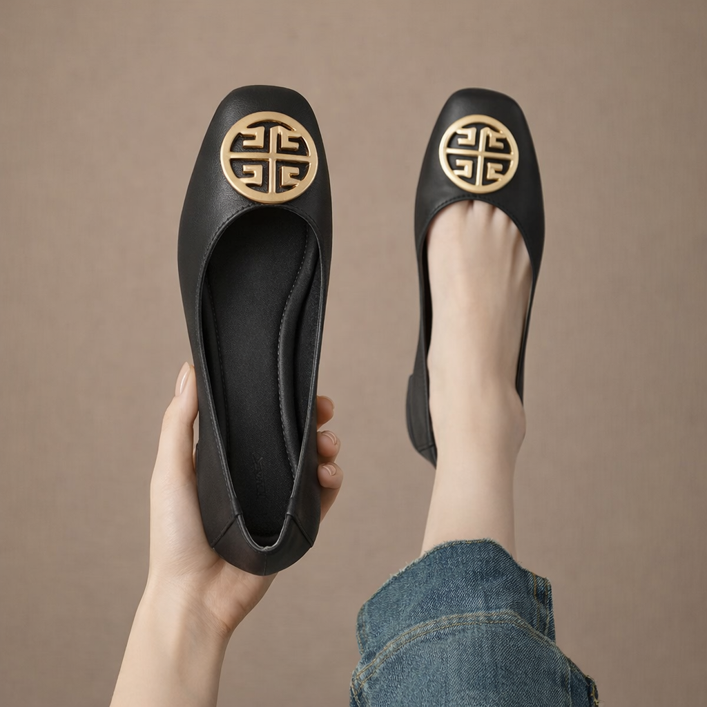 Orchard Leather Flats Black