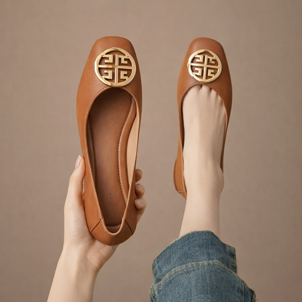 Orchard Leather Flats Black