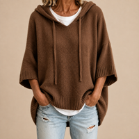 Eleanor | Brown Knit Hooded Poncho