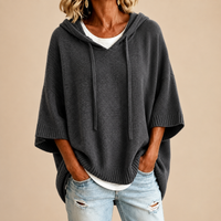 Olivia | Knit Poncho with Hood in Grey