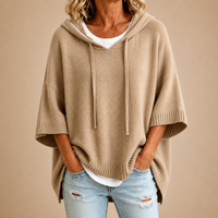 Charlotte | Knitted Hooded Poncho in Khaki