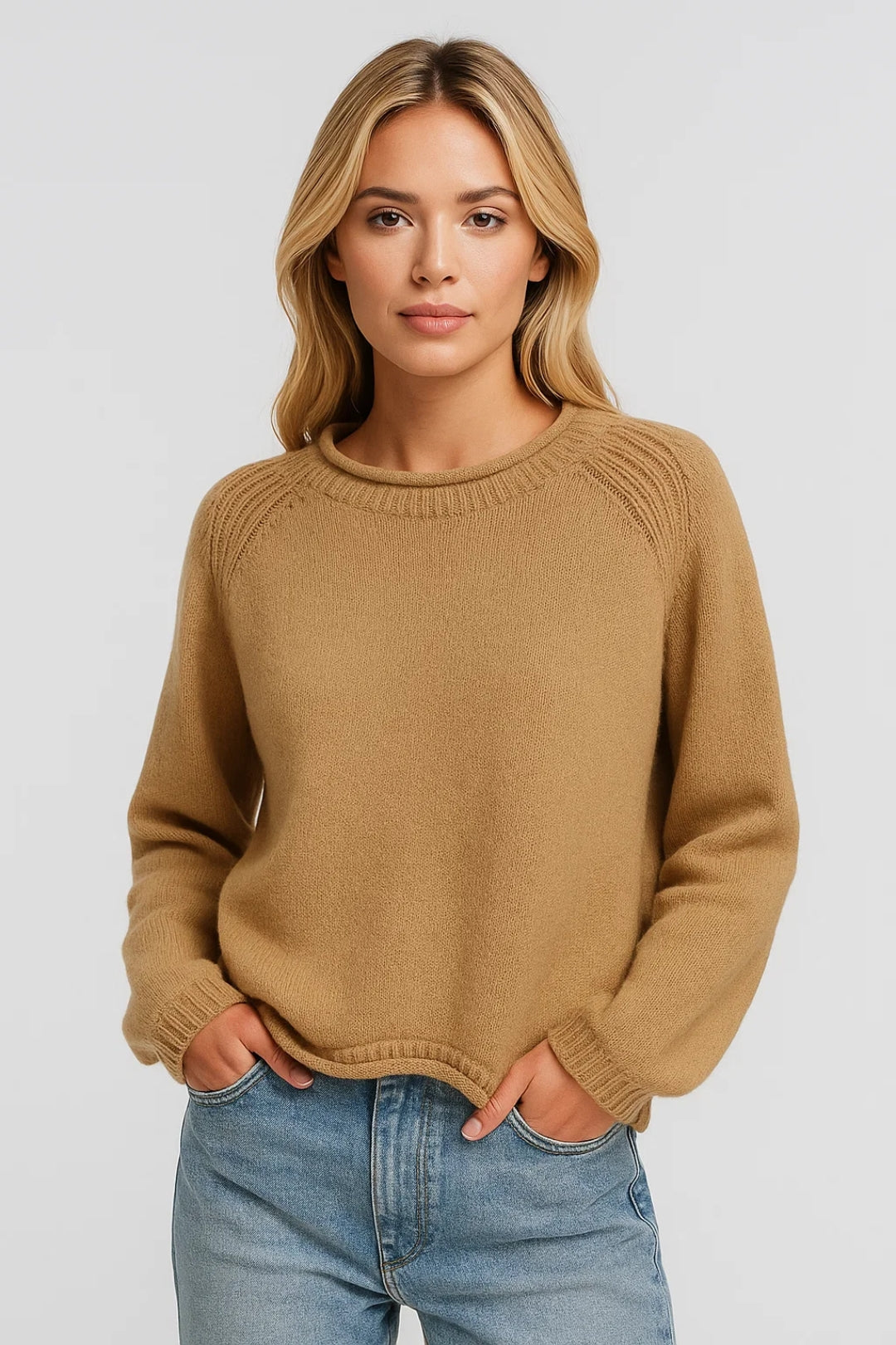 VESNA | SOFT ROUND-NECK KNIT JUMPER WITH SHOULDER DETAIL