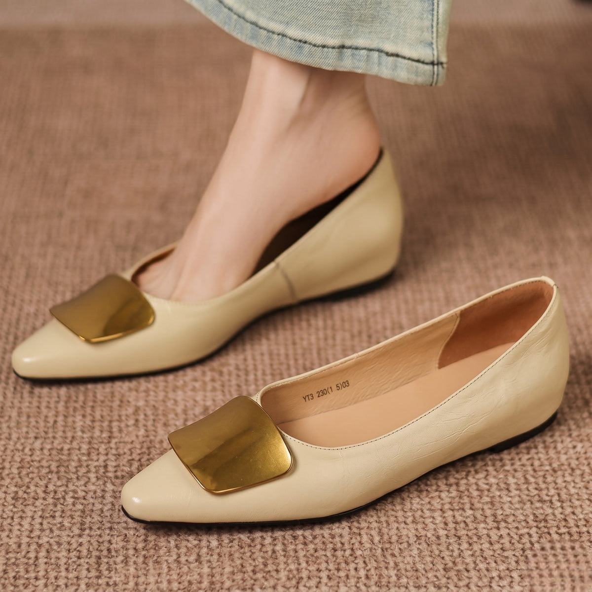 Simone | Gold-Buckle Pointed-Toe Flats