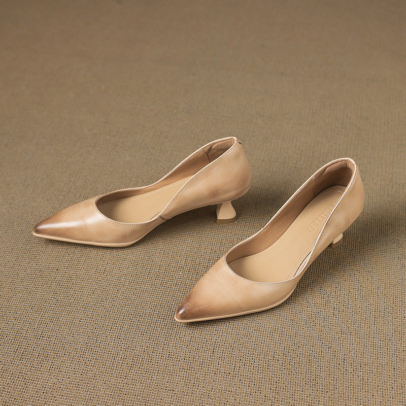 Calenne Leather Kitten Heels Cognac