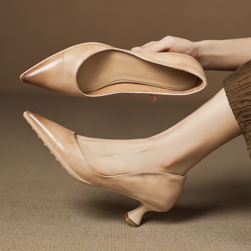 Calenne Leather Kitten Heels Cognac