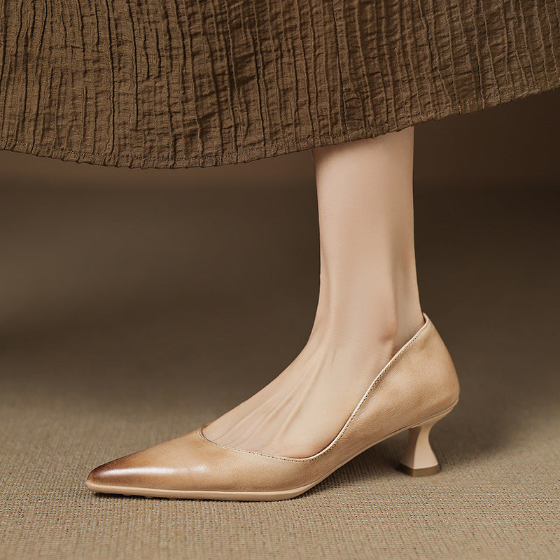 Calenne Leather Kitten Heels Cognac