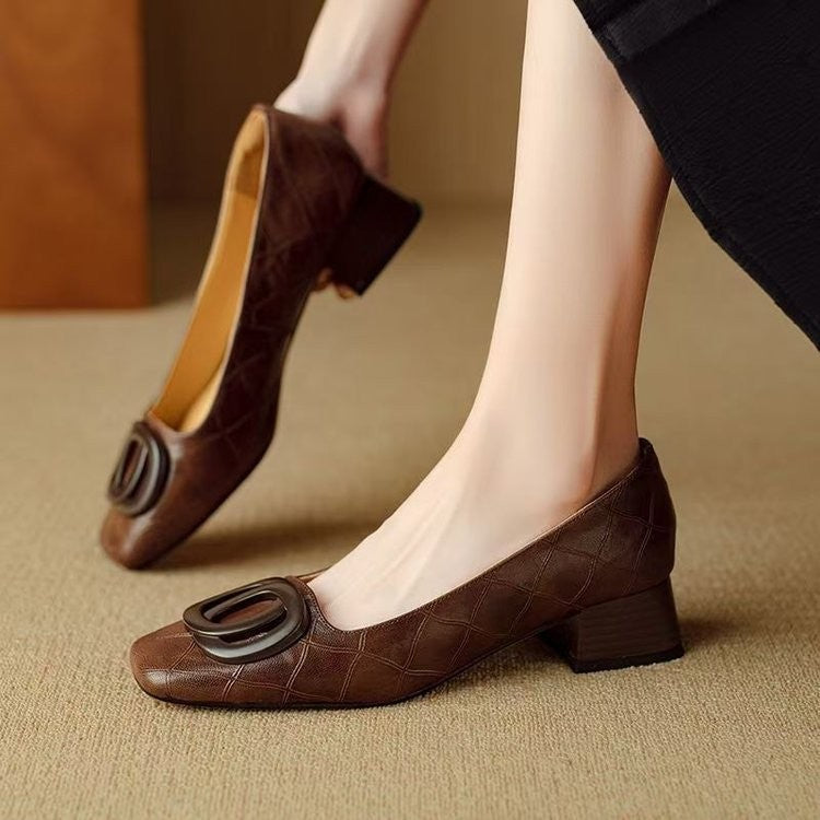 Linda | Leather Square-Toe Heels