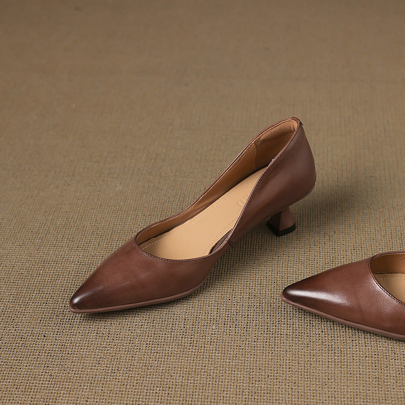 Calenne Leather Kitten Heels Cognac