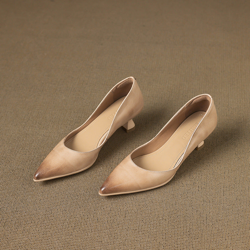 Calenne Leather Kitten Heels Almond Beige