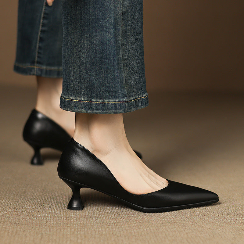 Calenne Leather Kitten Heels Onyx Black