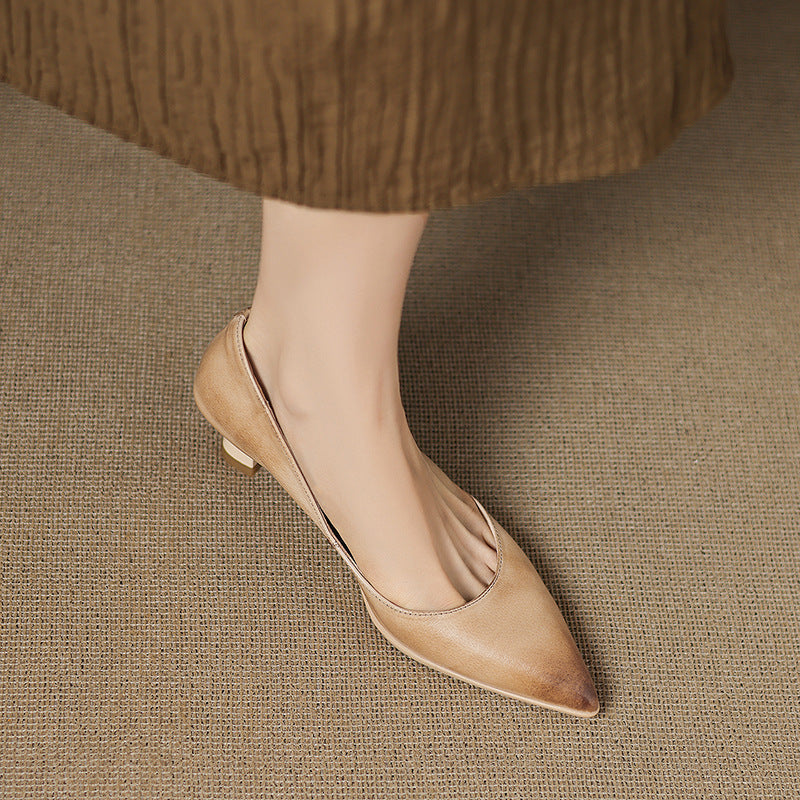 Calenne Leather Kitten Heels Almond Beige