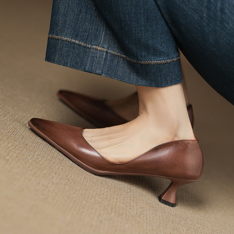 Calenne Leather Kitten Heels Almond Beige