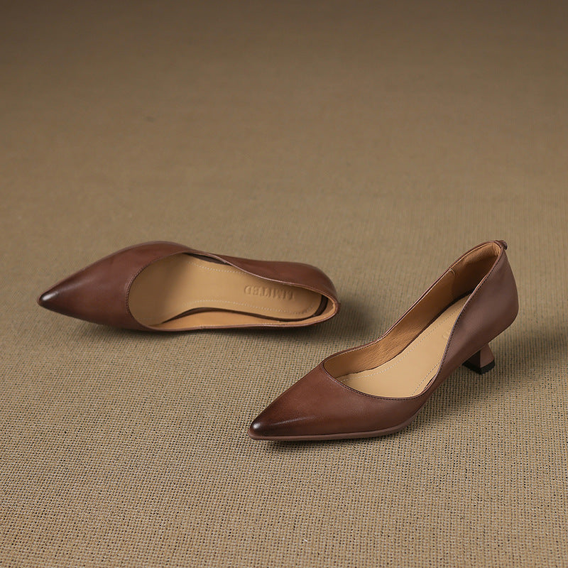 Calenne Leather Kitten Heels Cognac
