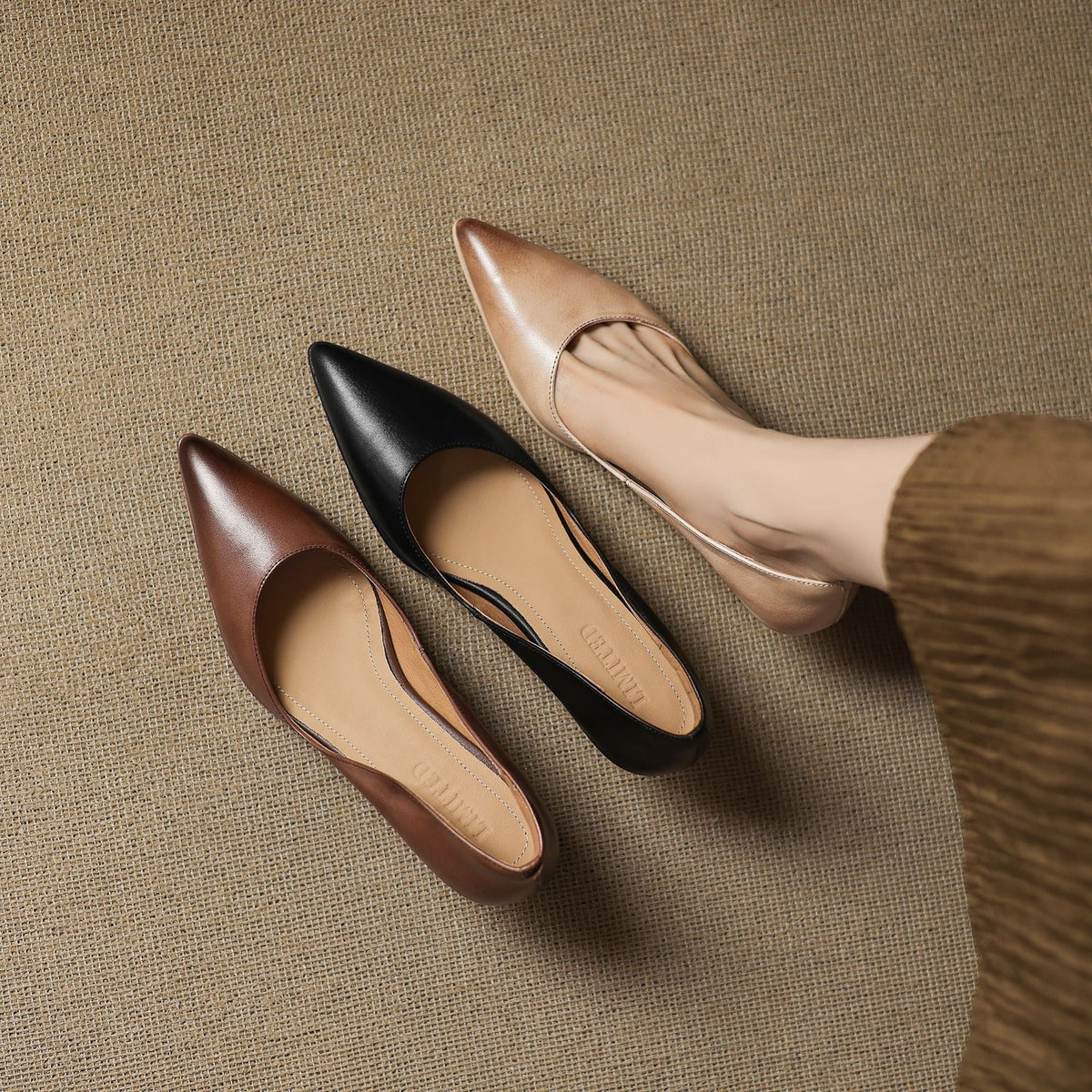 Calenne Leather Kitten Heels Cognac
