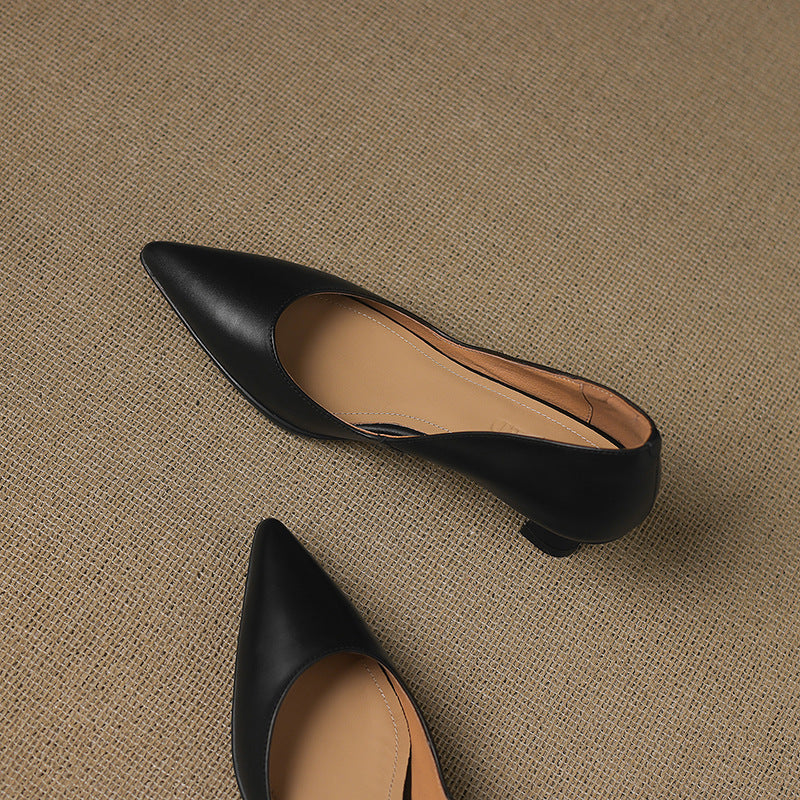 Calenne Leather Kitten Heels Almond Beige