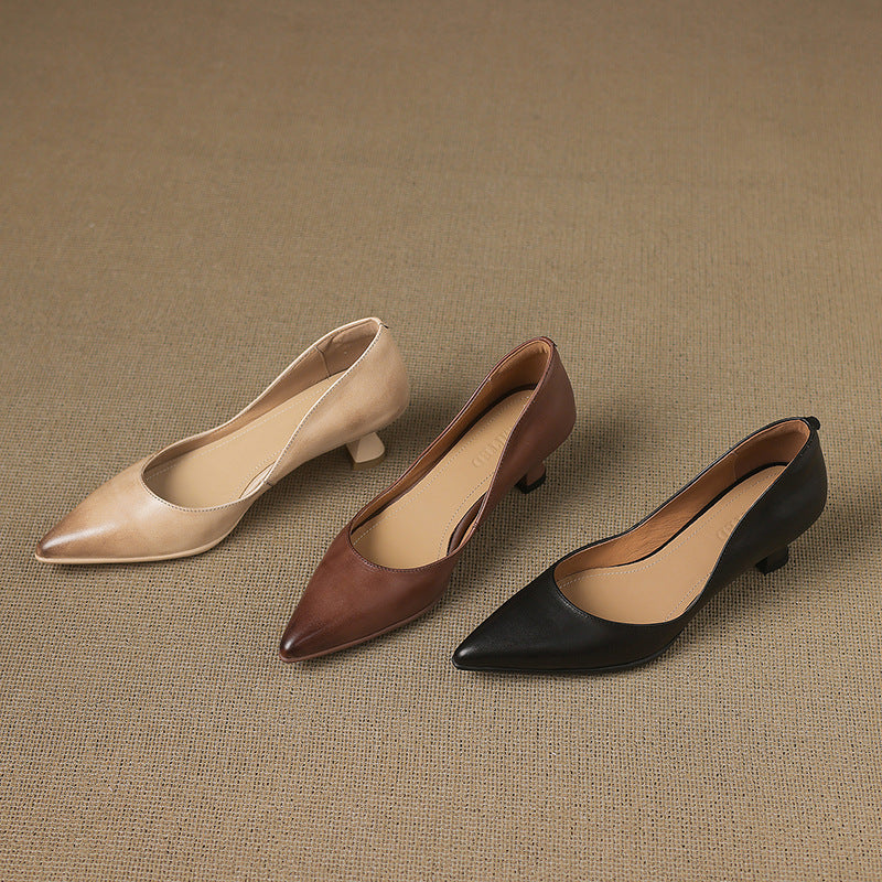 Calenne Leather Kitten Heels Onyx Black