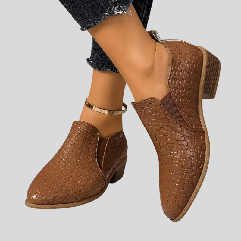 Elvire | Woven Ankle Boots with Block Heel