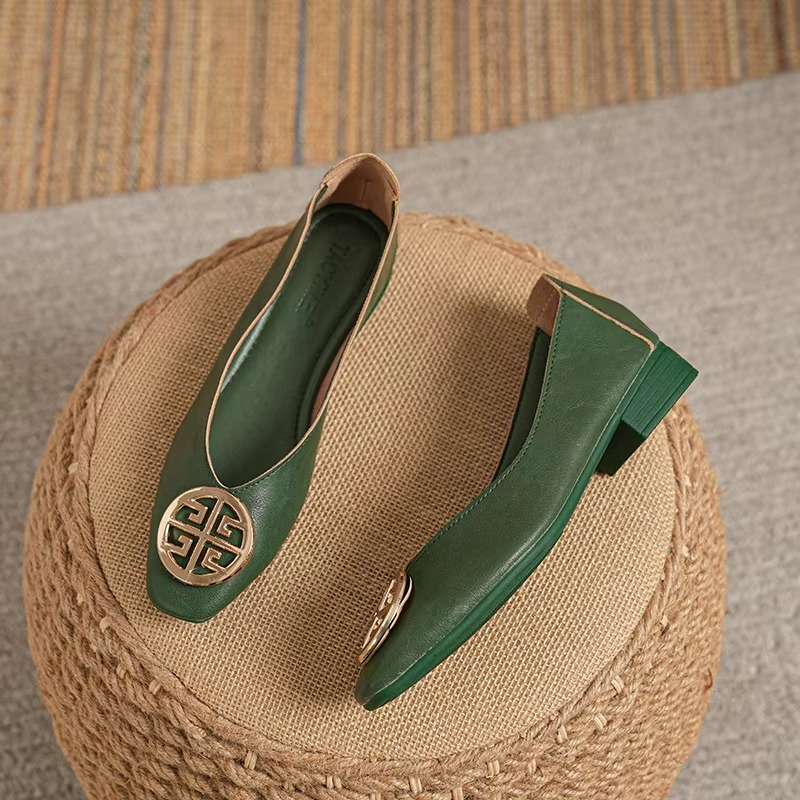 Orchard Leather Flats Green