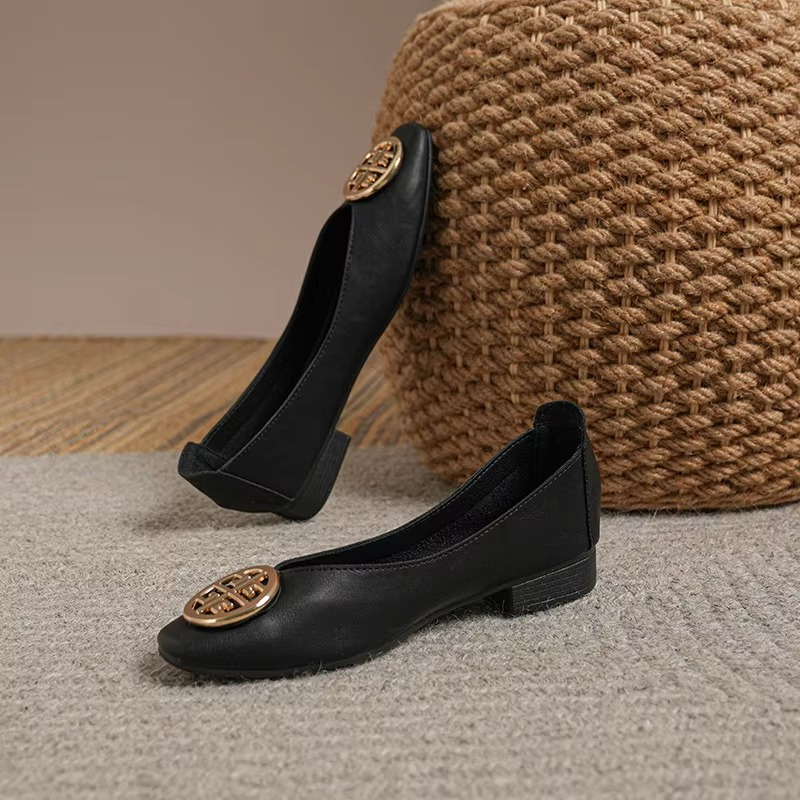 Orchard Leather Flats Black