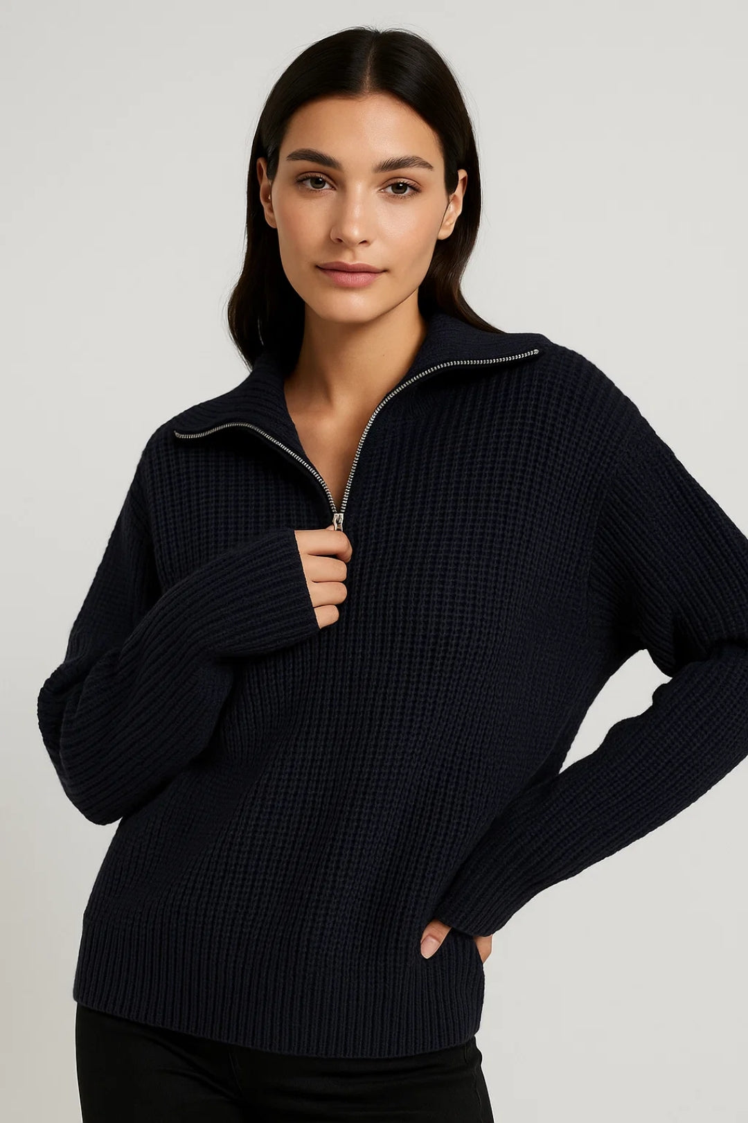FFION | WAFFLE-KNITIP-COLLAR JUMPER