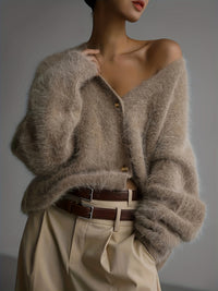 SERIAVI | V-NECK LIGHT GRAY CARDIGAN