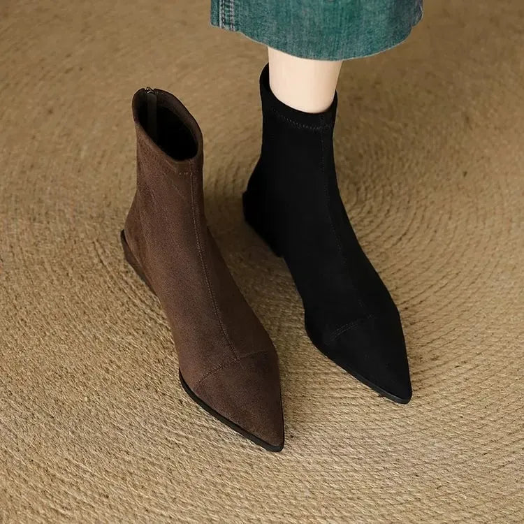 Nora | Suede Pointed-Toe Ankle Boots